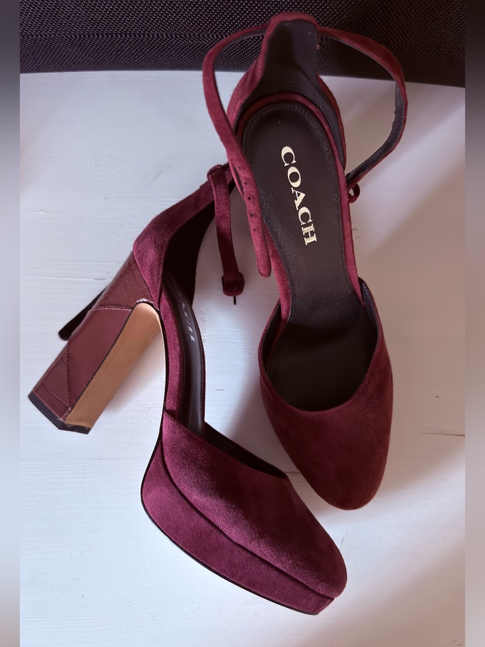 Coach Burgundy Suede Slingback Heels - Picture 2 of 7